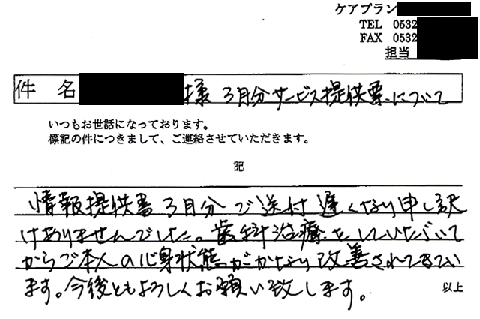 ケアマネージャーからの評価の一例